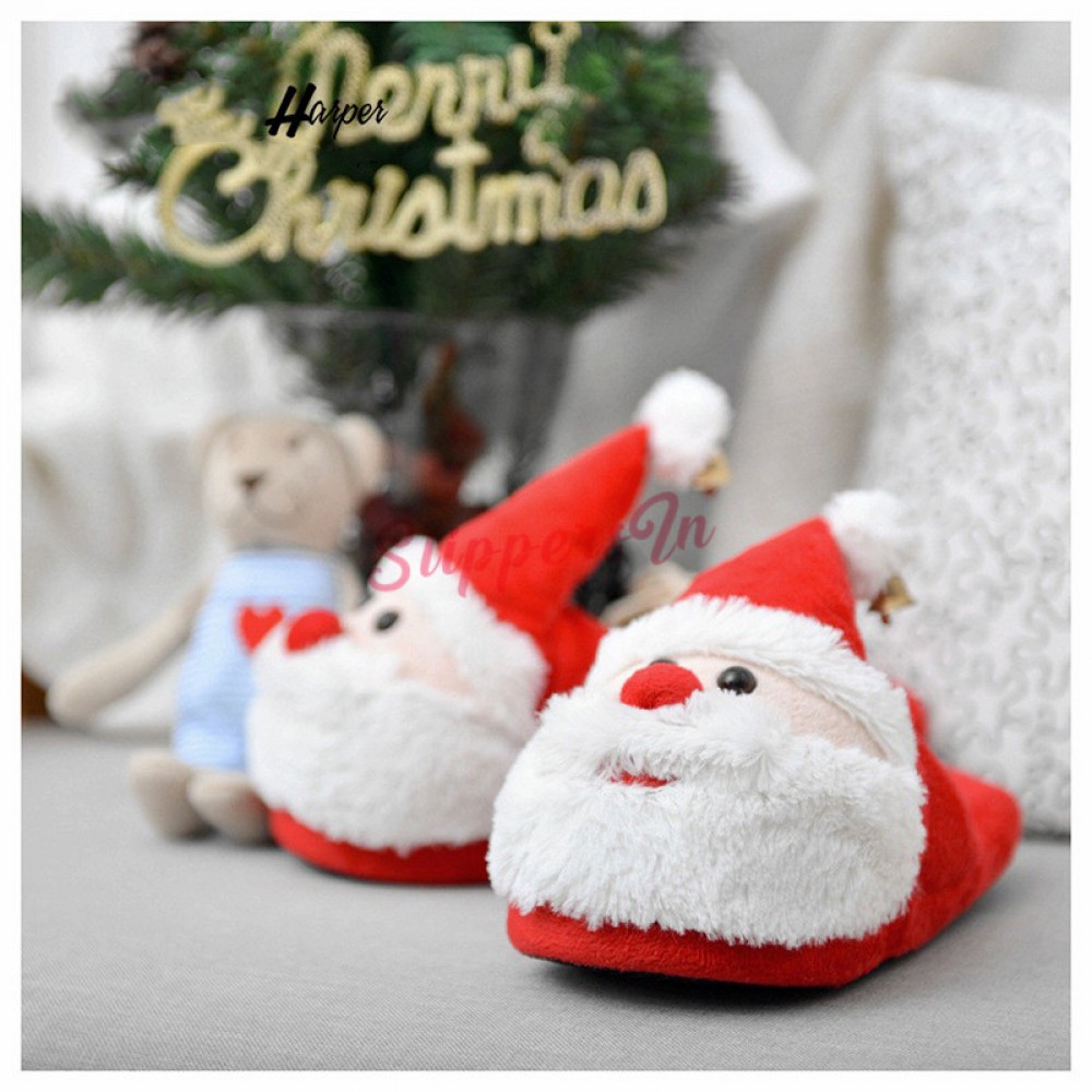 CHILDRENS CHRISTMAS SANTA CLAUS RED NOVELTY FUR WINTER SLIPPERS SIZE 8-12 