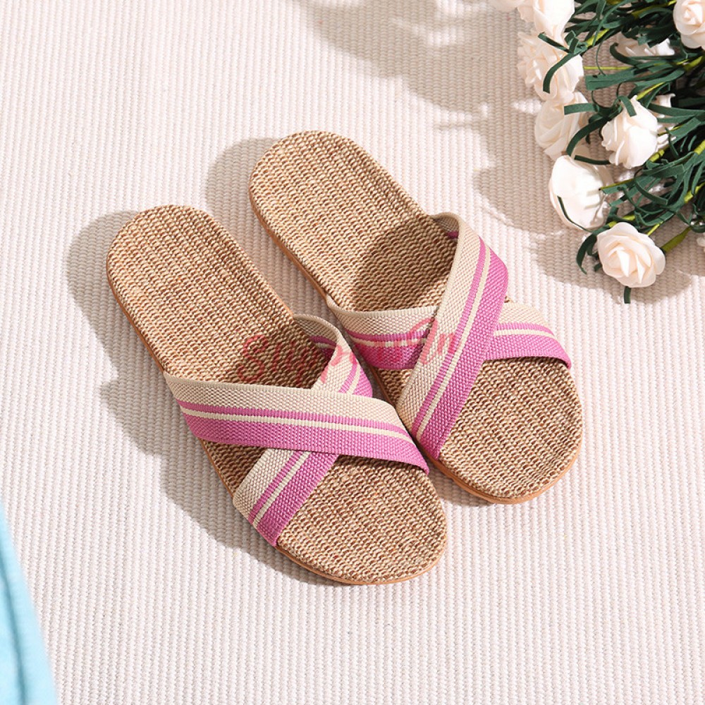Women Cross Braid Linen Slippers Casual Flax Sandals for Girls
