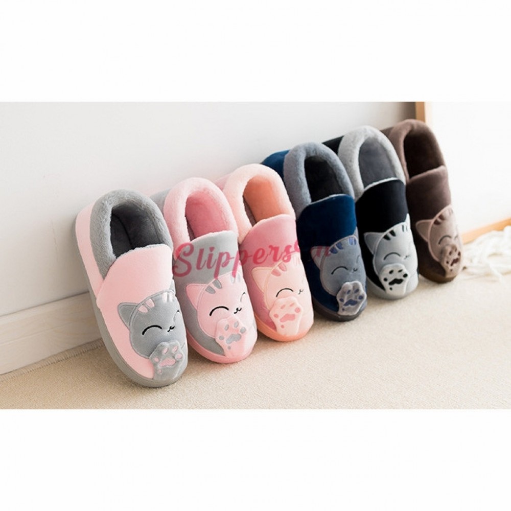 Men's Cat House Shoes Cute Closed Back Warm Plush Slippers
