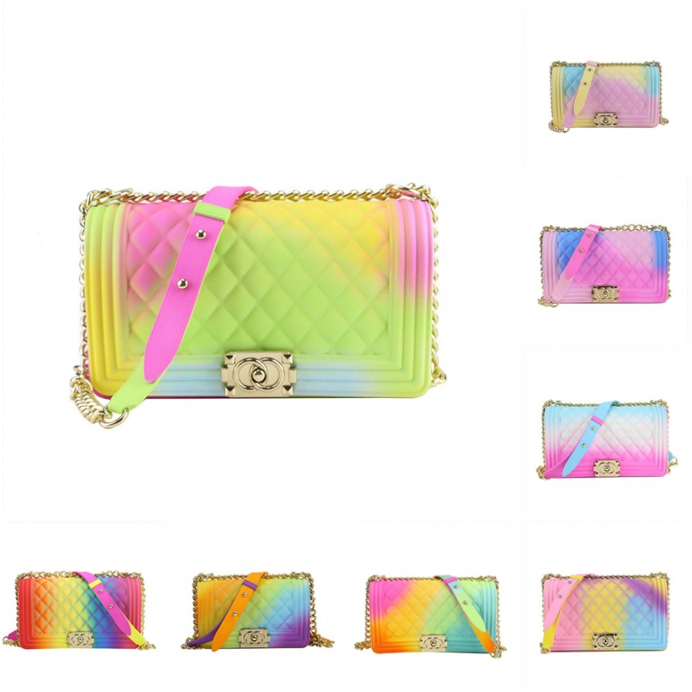 Rainbow Jelly Shoulder Bag for Women Rhombic Pattern Small (5 colors) BB 57