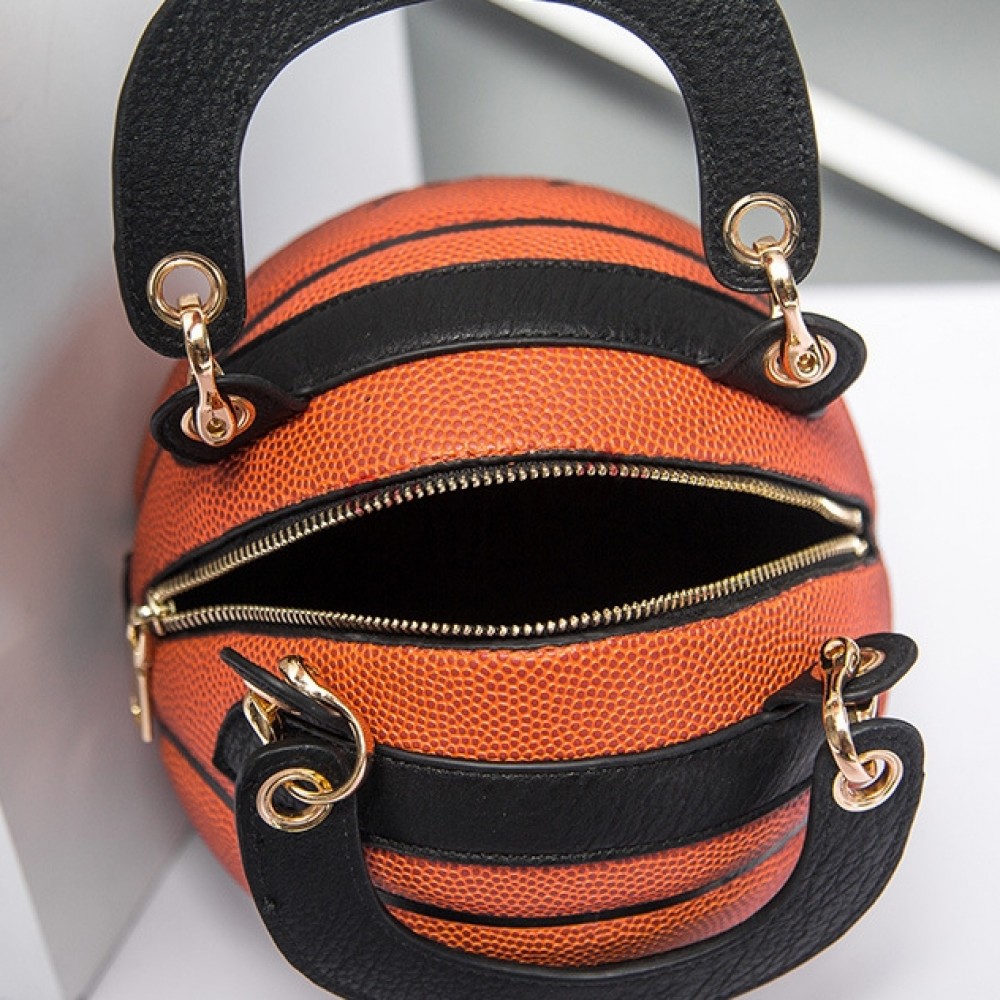 Obovoid Women's Basketball Bag Basketball-Shaped Crossbody Bag Handbag Girl Mini One-Shoulder PU Leather Round Handbag