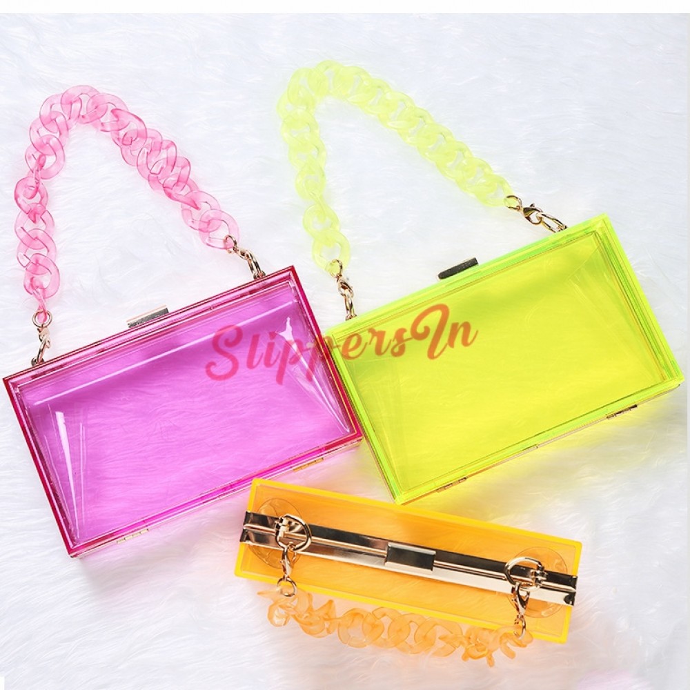 Wholesale Square Box Handbag Transparent Evening Bags, Cute Clear Acrylic  Plastic Neon Hard Frame Party Clutch Purse with Gold Chain Strap From  m.
