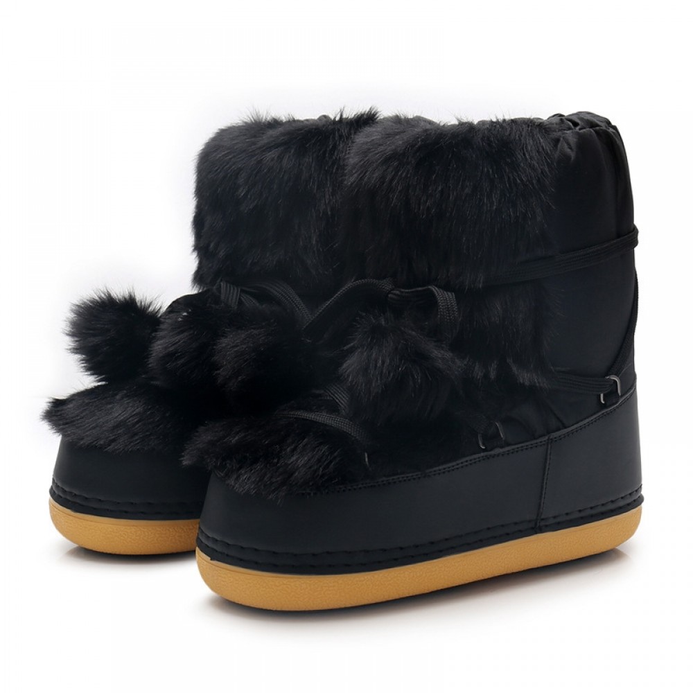 Snow Boots for Women with Fur Pom Pom Winter Ankle Boots