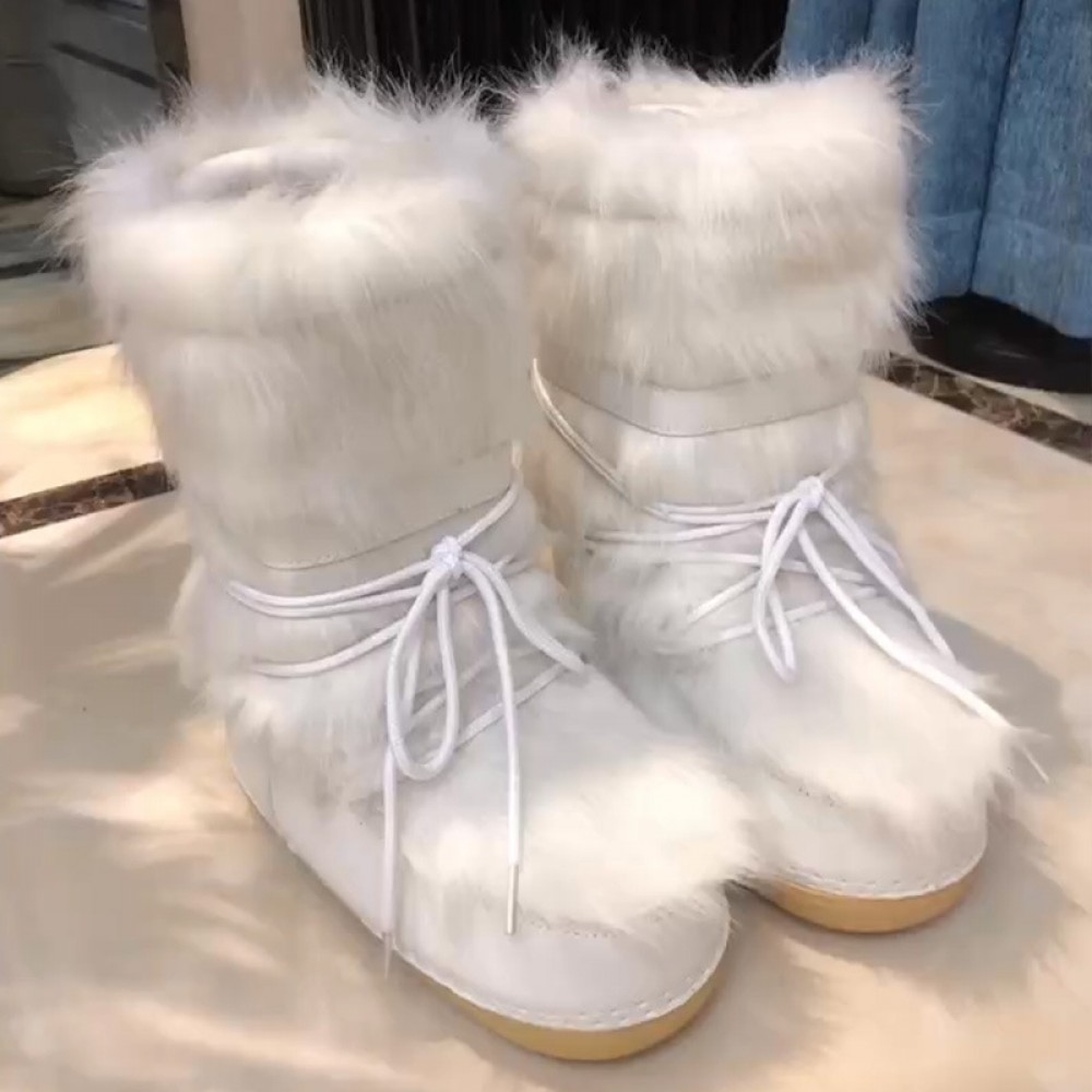 White Faux Fur Boots for Women Snow Boots