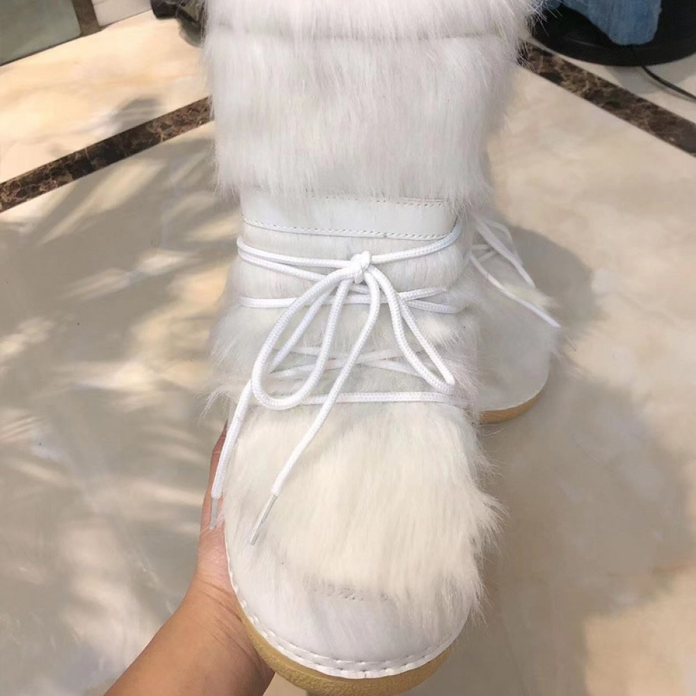 White Faux Fur Boots for Women Snow Boots