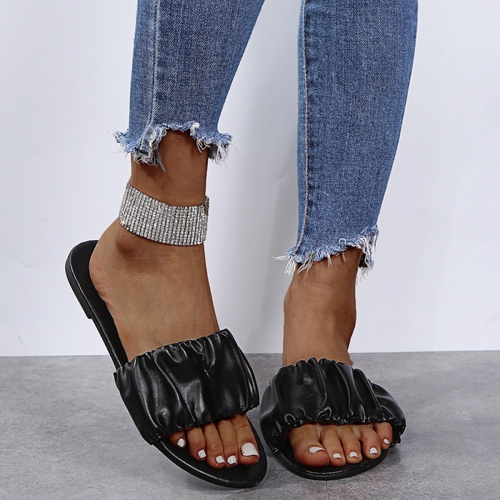 Wide Elastic Strap Slide Sandals Women's Fashion Flat Slippers