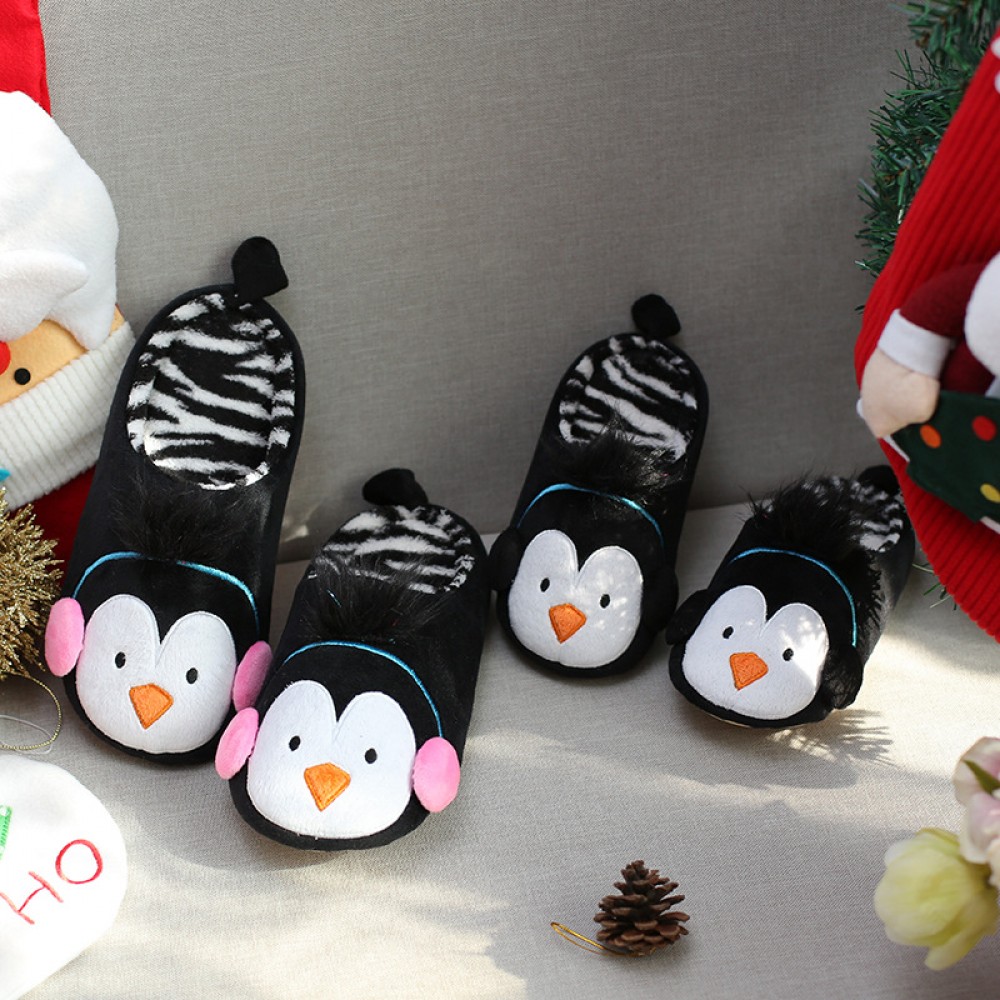 Ladies Sizes 3-8 Grey Womens Girls Novelty Penguin Slippers with Pink Bobble Hat 
