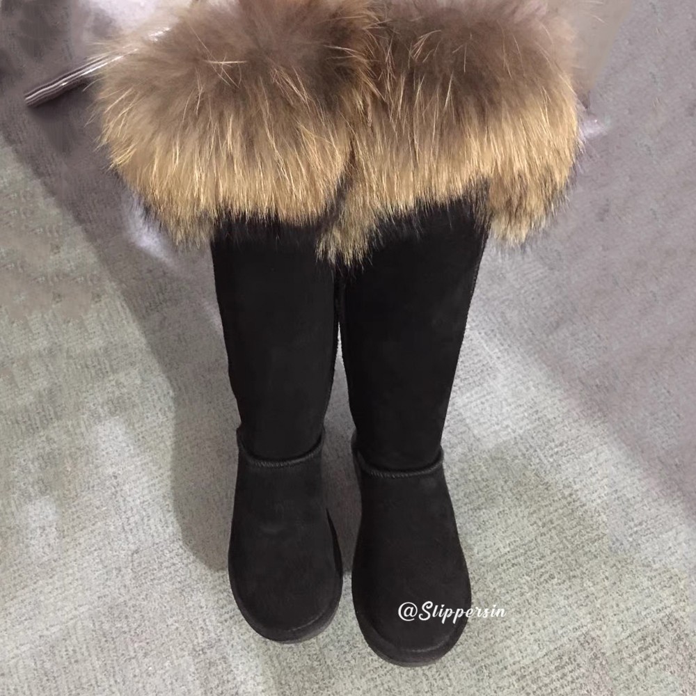 Sacrifice pantry Melodious Chic Women's Tall Fur Boots Suede Winter Flat Knee High Boots