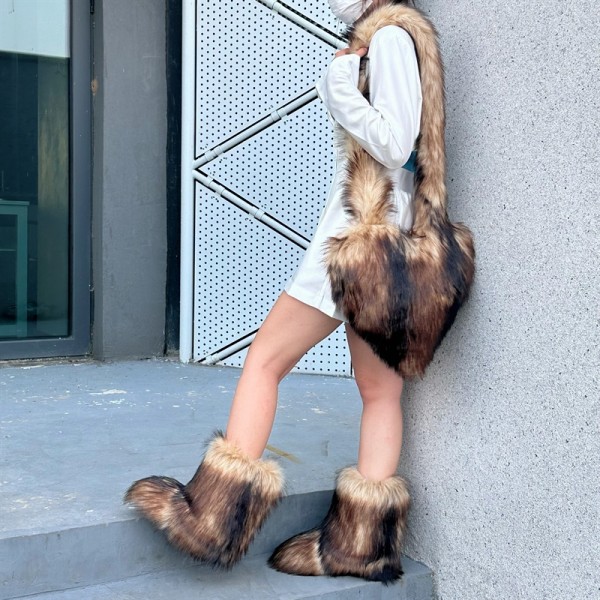 2023 Faux Fur Boots with Matching Heart Bag for Women
