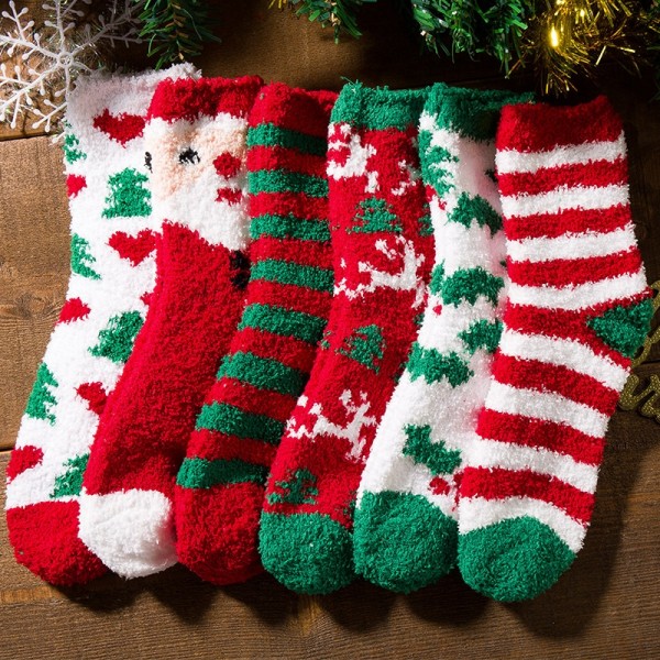 6 Pairs Fuzzy Christmas Socks Santa Gift for Women and Kids