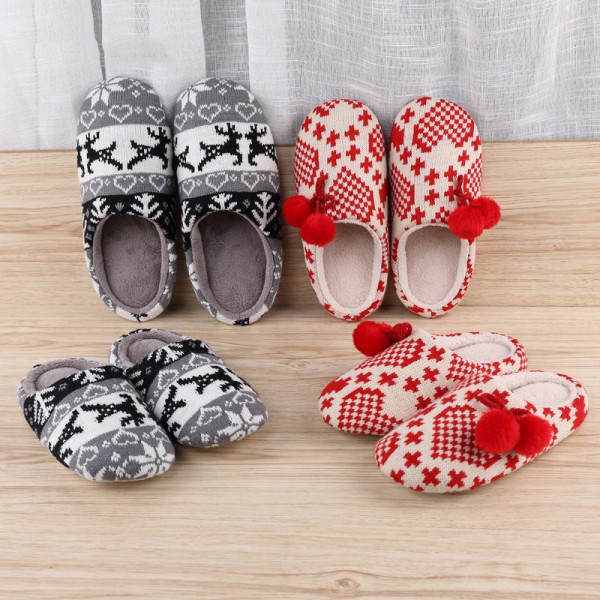 Cotton Knitted Slippers for Adults and Kids Pom Pom Scuff Slippers