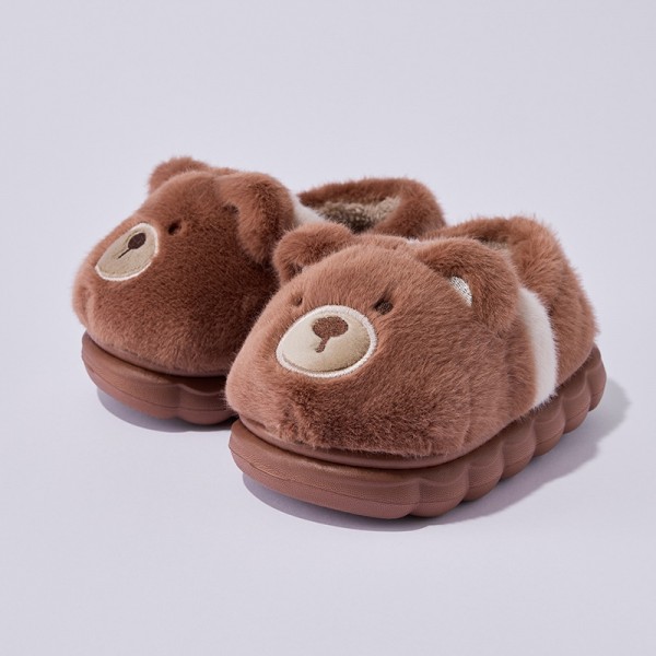 Bear Slippers for Toddlers and Little Kids Brown Fuzzy House Shoes