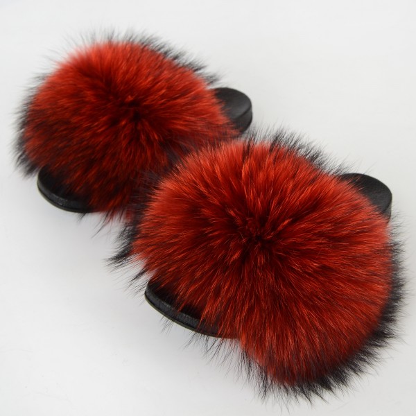 Big Fur Slides Open Toe Furry Sandals for Women
