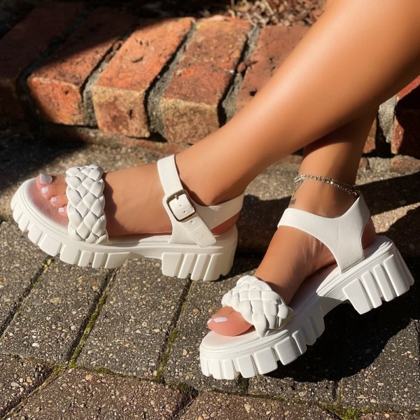 Platform Braided Sandals with Ankle Strap for Women