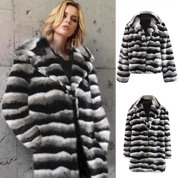 Chinchilla Fur Coat Winter Fuzzy Outerwear for Women