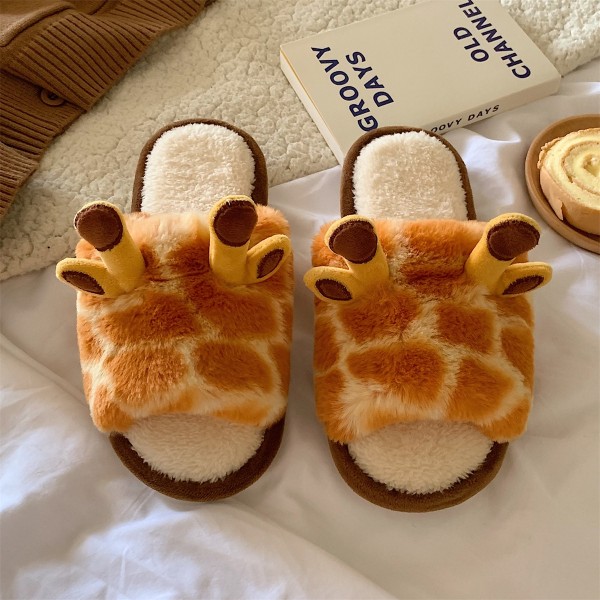 Fuzzy Giraffe Slippers Plush House Shoes for Women