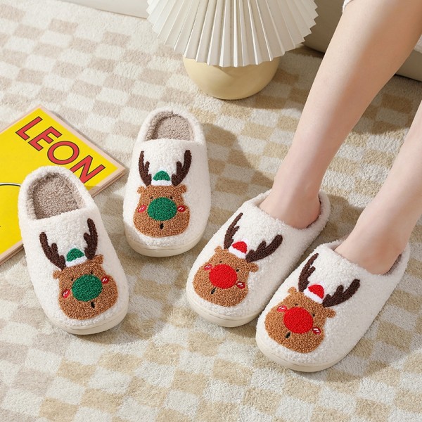 Christmas Reindeer Slippers Winter Fleece House Shoes for Women