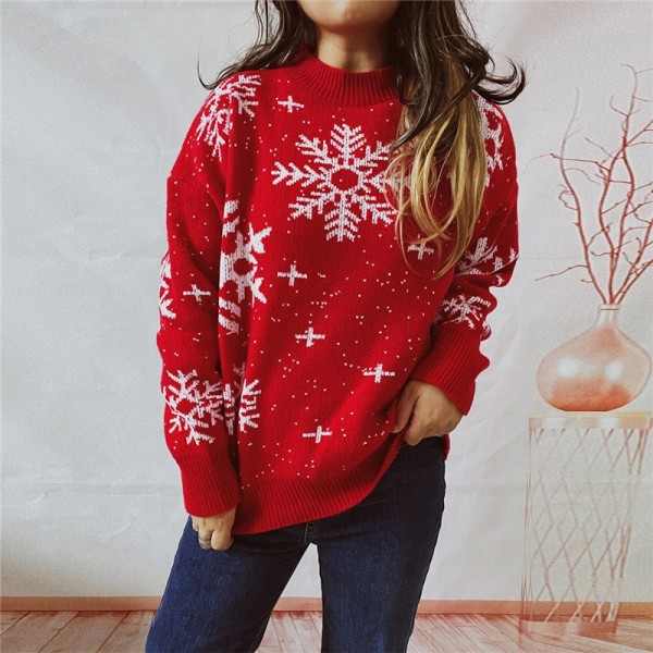 Christmas Snowflake Sweater Holiday Oversized Pullover for Women