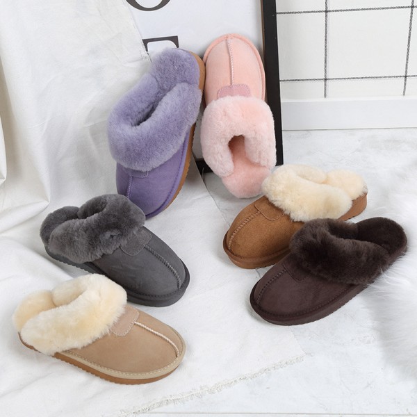 Shearling Scuff Slippers for Adults Sheepskin Warm Slippers