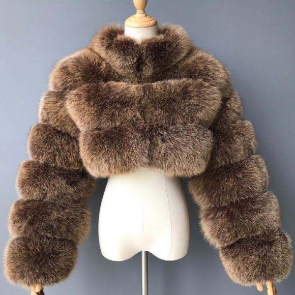 Cropped Fur Jacket Winter Bubble Furry Outerwear for Women