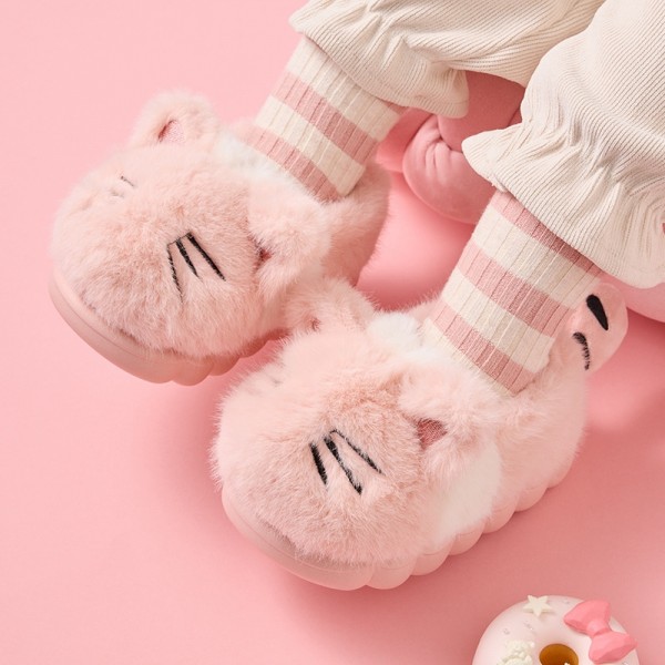 Cute Cat Slippers for Little Girls or Boys Kids Fuzzy Toddler House Shoes