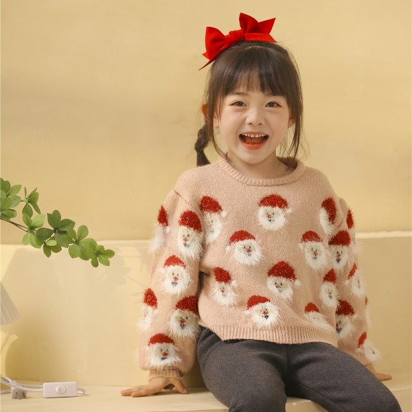 Cute Christmas Sweaters with Santa Claus Pattern for Kids Little Girls