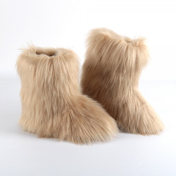 Faux Fur Boots Colorful Fuzzy Warm Short Winter Booties for Women
