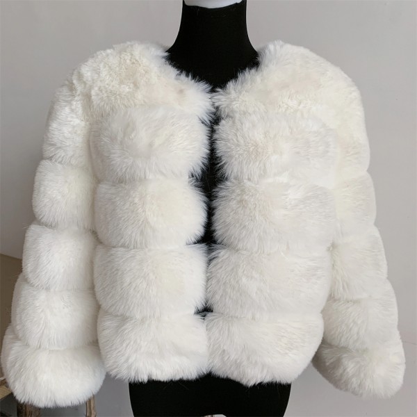 Faux Fur Jacket Women's Collarless Fluffy Outerwear