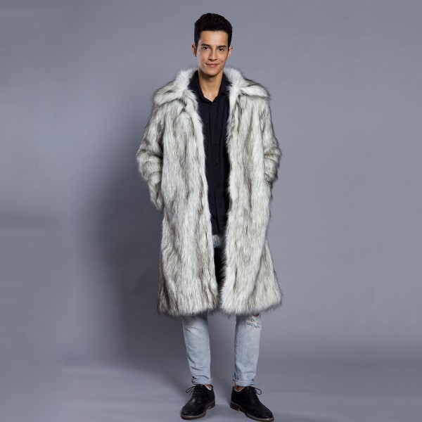 Faux Mink Fur Coat Fluffy Long Outerwear for Men