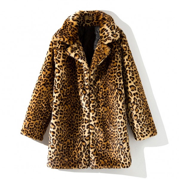 Faux Fur Coat for Women Leopard Print Long Winter Outerwear