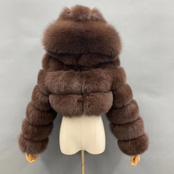 Women's Hooded Faux Fur Jackets Cropped Fluffy Jacket