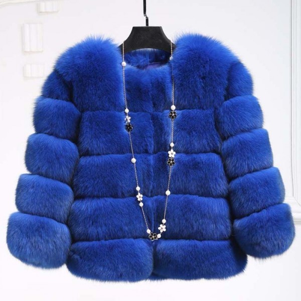 Faux Fur Jacket for Women Collarless Bubble Furry Outerwear