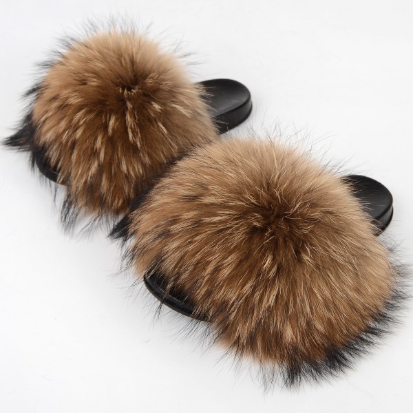 Fluffy Fur Slides Flat Furry Sandals for Women