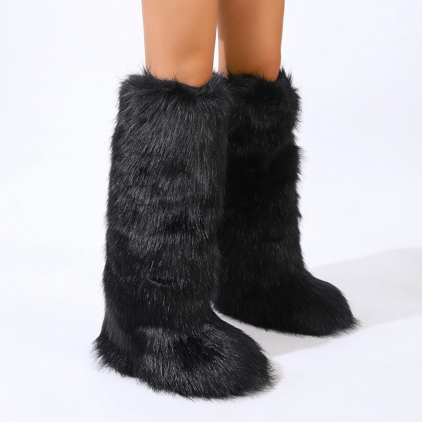 Fluffy Knee High Fur Boots for Women