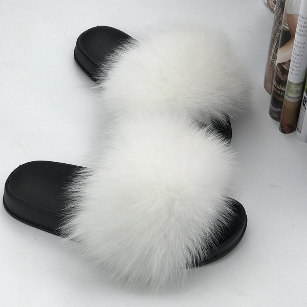 Fox Fur Slides Chic Open Toe Outdoor Furry Slides