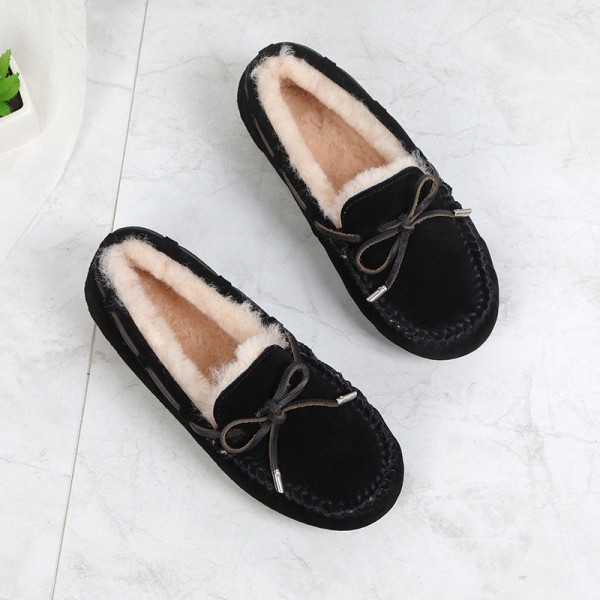 Women's Moccasins with Bow Tie Cozy Sheepskin Moccasin Slippers