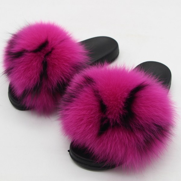 Chic Fox Fur Slides Women's Colorblocked Furry Slides