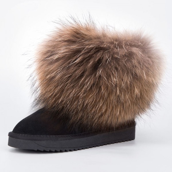Women's Short Fluffy Fur Boots Suede Ankle Booties with Fur Toppers