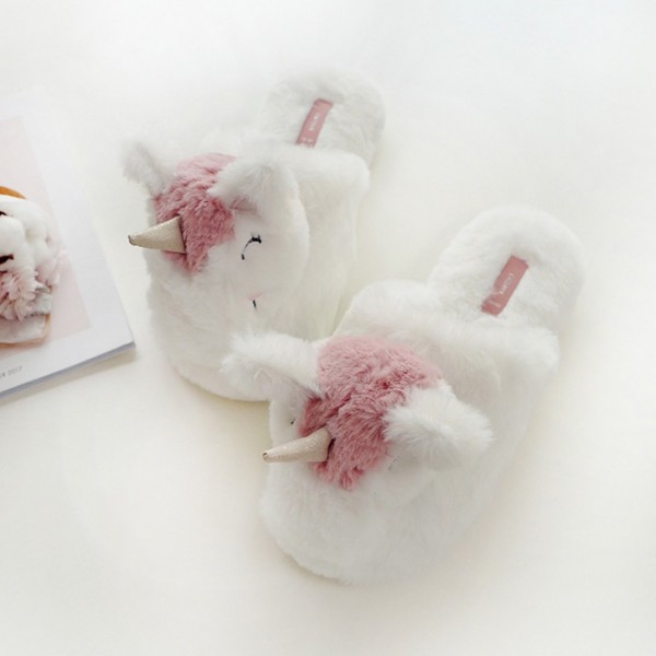 Cute Unicorn Slippers White Fuzzy Womens House Slippers