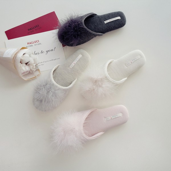 Womens Fluffy Pom Pom Slippers Comfy Memory Foam House Shoes