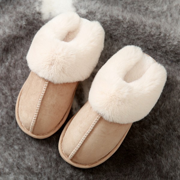 Womens Suede Slippers Soft Plush Warm Fuzzy House Scuffs