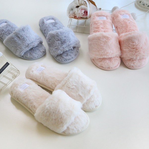 Womens Fuzzy Slippers Comfy Open Toe House Slides