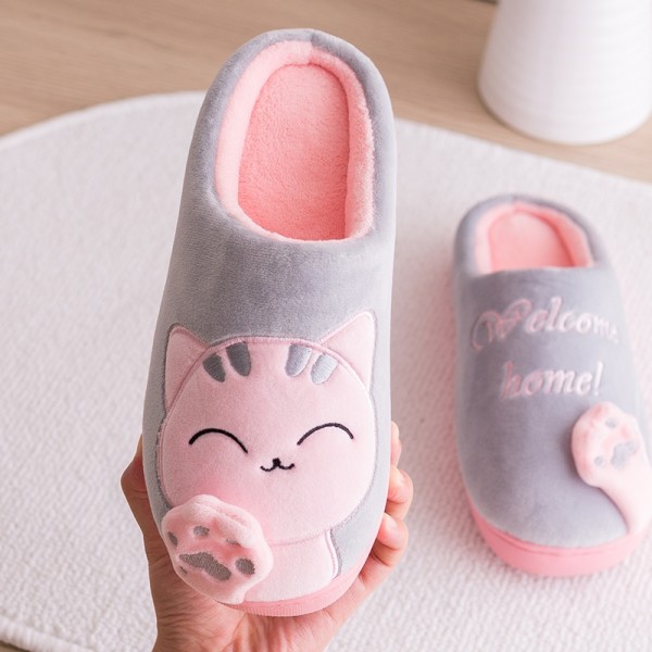 Cute Womens Cat Slippers Pink House Hoodback Scuffs Slippers