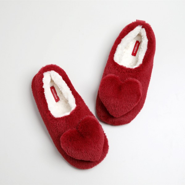 Cozy Women's Red Slippers Ballerina Slippers with Heart Embellishment