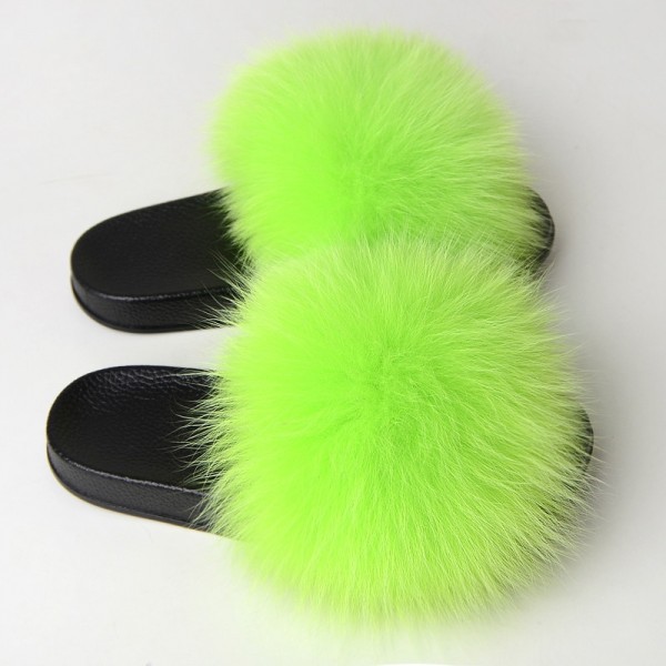 Neon Green Fur Slides Women's Fluffy Fur Slippers