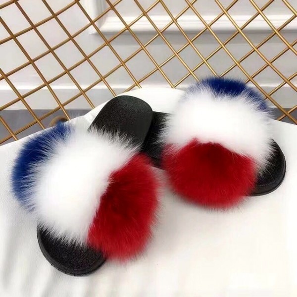 Women's Fur Slides Colorful Furry Slippers
