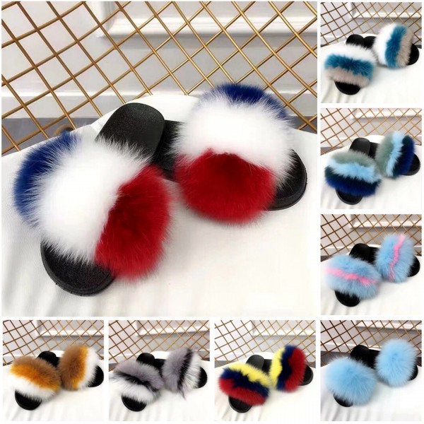 Women's Fur Slides Colorful Furry Slippers
