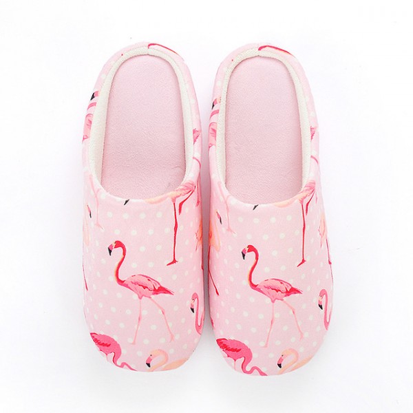 Flamingo Print Slippers for Girls Pink Memory Foam Scuff Slippers