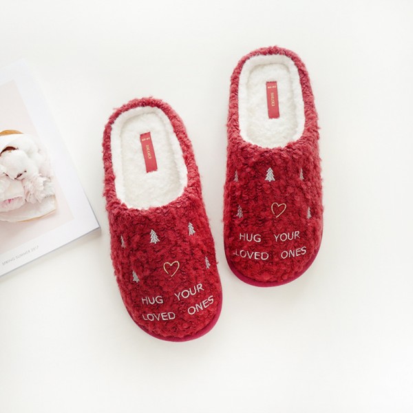 Christmas Women's Red Slippers Embroidered Letters Scuff Slippers