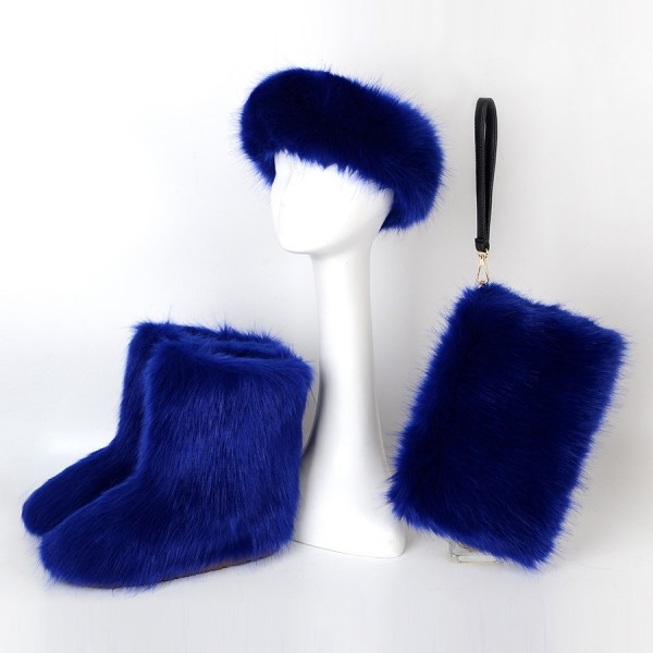 Royal Blue Faux Fur Boots with Matching Headband and Clutch Set